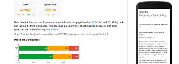 google pagespeed tool